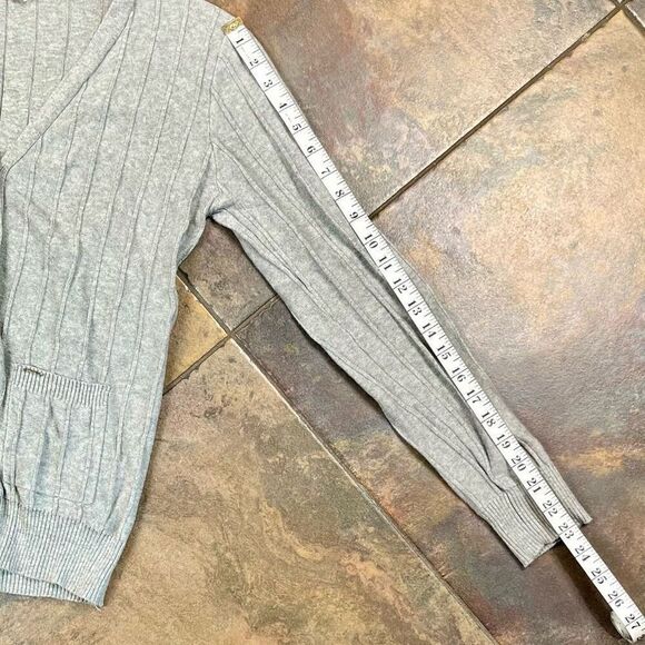 Bonage Gray Half Button Up Front Pockets Cardigan Sweater - Picture 6 of 9